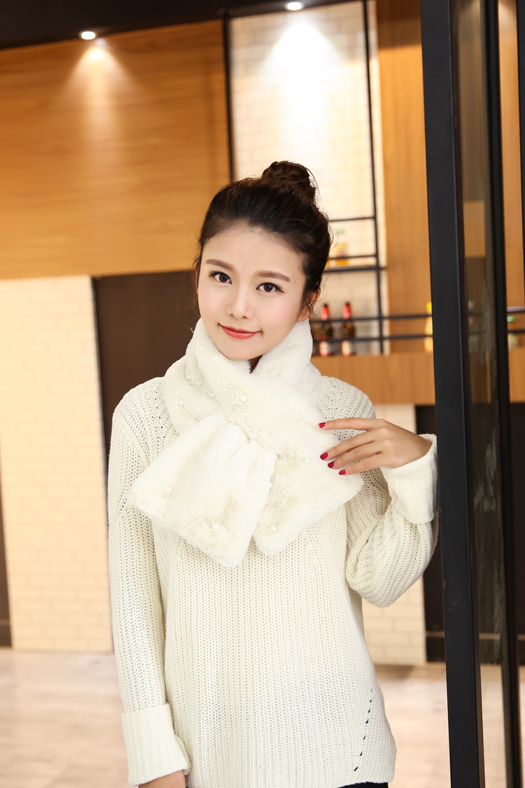 2016新款钻石围巾围脖女仿皮草兔毛交叉款可爱甜美毛绒围巾