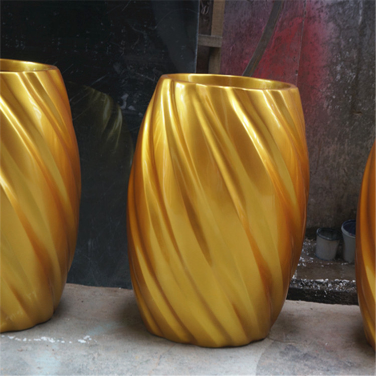 商场创意玻璃钢圆柱形花盆雕塑户外螺纹旋转玻璃纤维花钵盆栽摆件