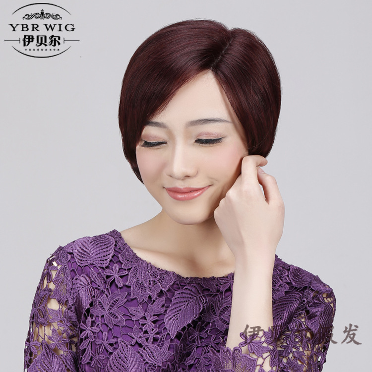 Full Real Human Hair Split Female Short Wig Natural & Fluffy Side Bangs Female Short Straight Hair Mechanism Wig Sheath 8957