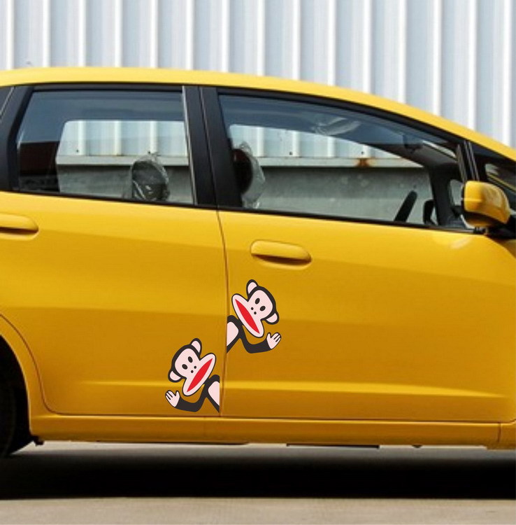 新款汽车反光大嘴猴侧门汽车贴纸卡通大嘴猴车门装饰贴猴子招手门