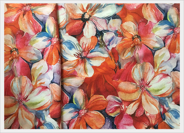 工厂供应原创喷墨数码手绘清新六月雪印花女装真丝绸人棉全棉面料