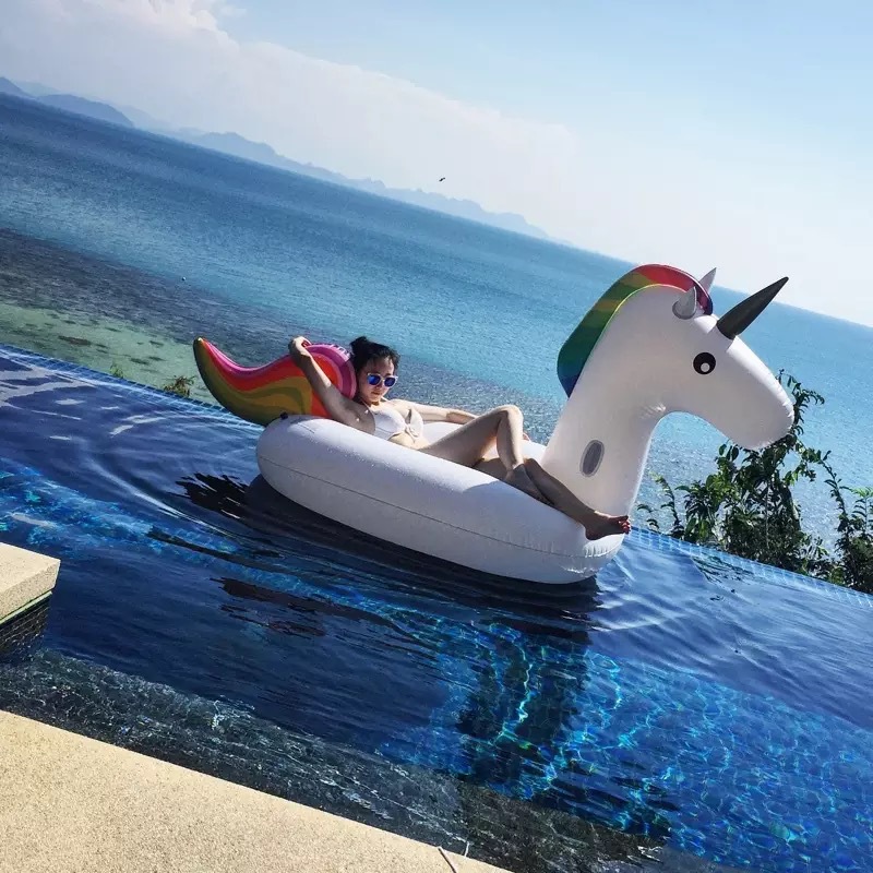 充气独角兽火烈鸟独角兽披萨浮排坐骑游泳圈水上用品厂家货批发