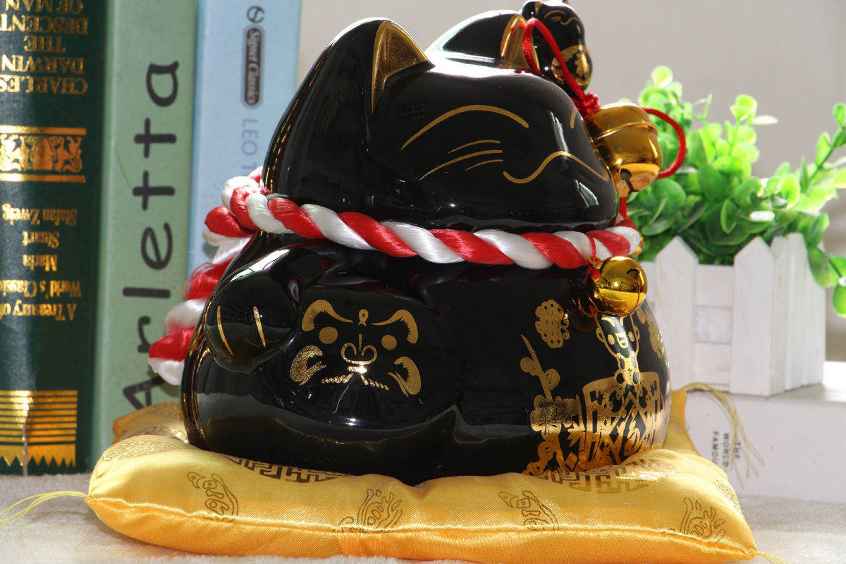 日式装饰摆件 黑色招财猫摆件 家居装饰创意工艺品送礼 创意礼品