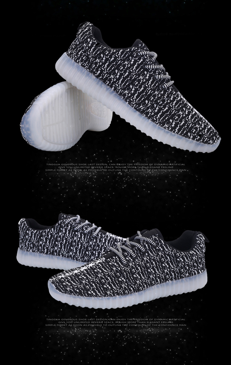 夏季新款led七彩充电灯鞋平底透气休闲鞋男女网面情侣发光椰.