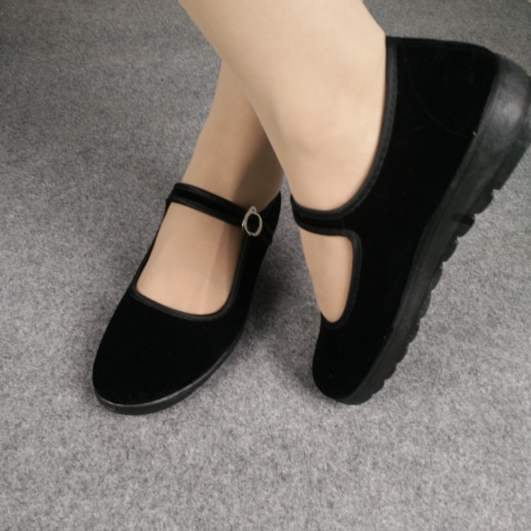 老北京布鞋女鞋广场舞鞋妈妈鞋酒店工作鞋礼仪鞋平绒黑一带