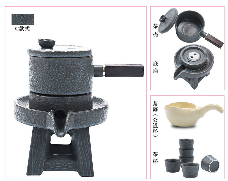 时来运转茶具 仿古石磨茶具套装 全自动功