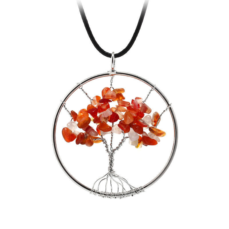 外贸爆款diy纯手工火山石缠绕生命树吊坠女士项链欧美热销