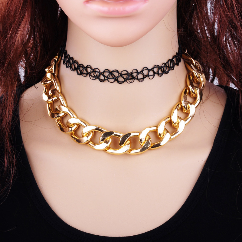 女士弹性鱼线纹身项链套装夸张吕链锁骨链直销