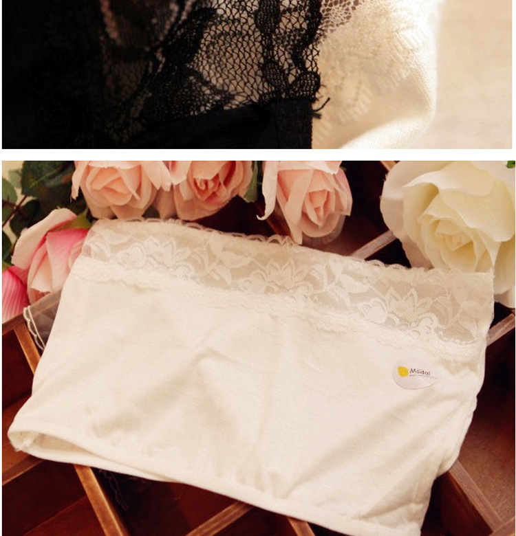 春夏款无肩带白色短款聚拢蕾丝裹胸上衣防走光抹胸布内衣胸罩背心