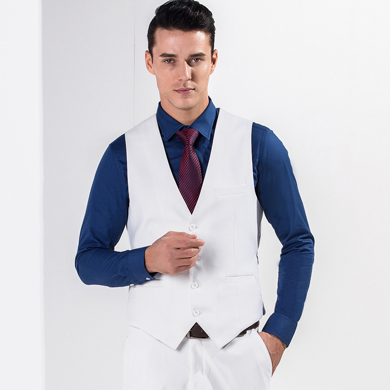 2016新款时尚男式马甲 白色修身商务休闲宴会婚庆免烫西装男马甲