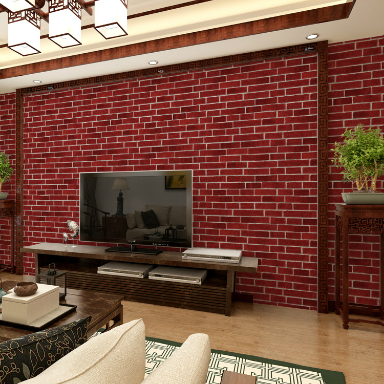 批发外贸立体3d砖纹壁纸仿古砖头砖块墙纸店铺装修文化砖pvc壁纸