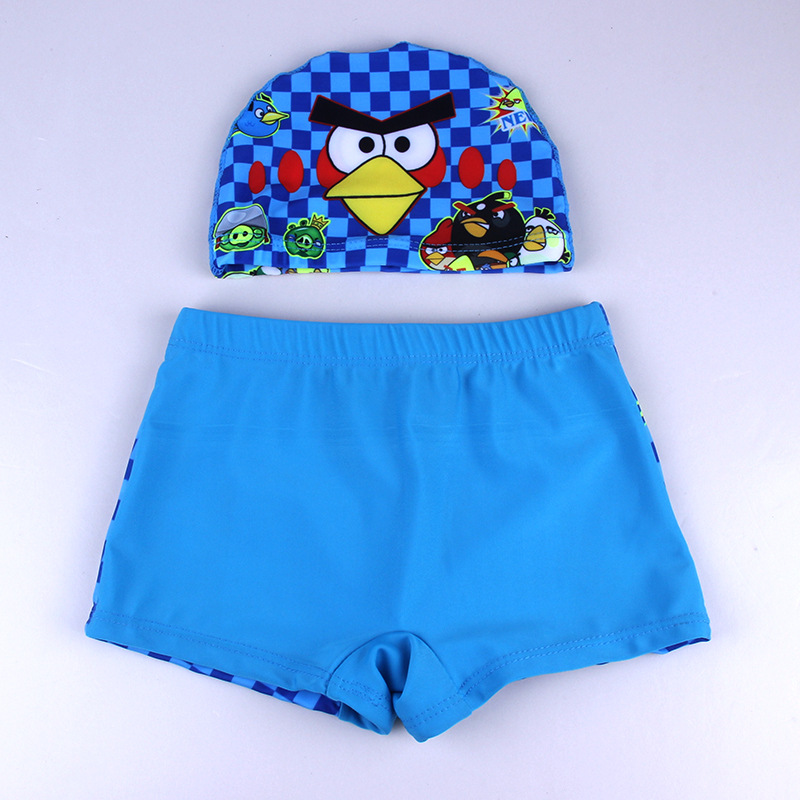 男童泳裤儿童男孩愤怒的小鸟带泳帽游卡通汽车总动员游泳裤批发