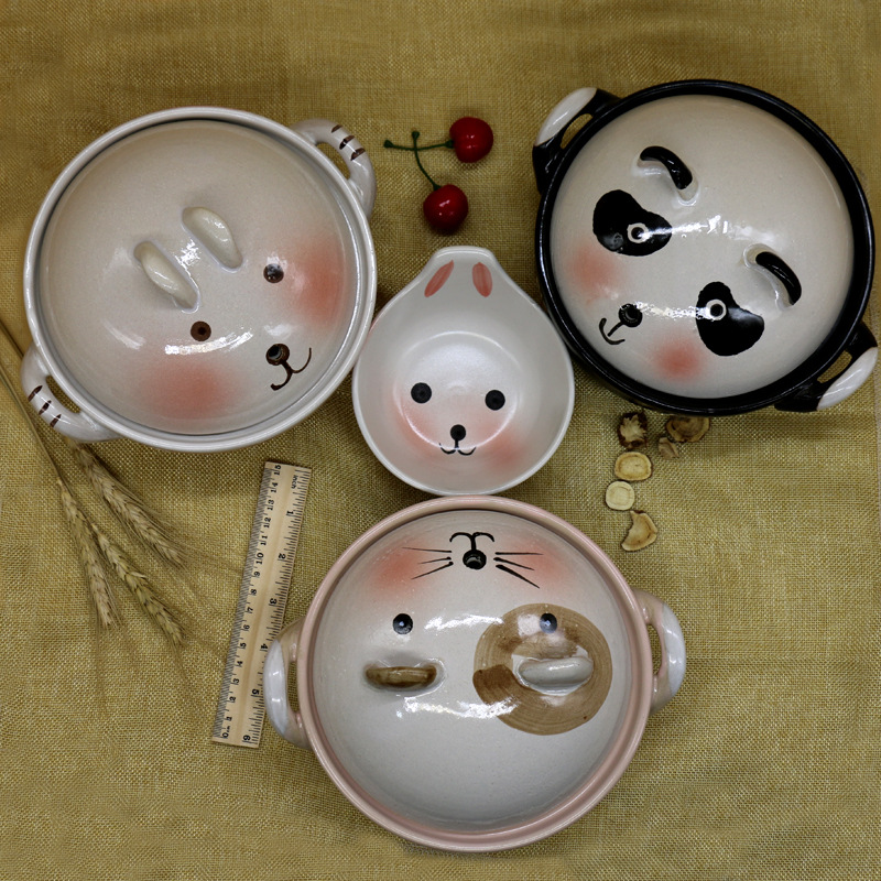 出口日本手工粗陶可爱卡通陶瓷砂锅明火耐高温汤煲炖锅煲仔饭土锅