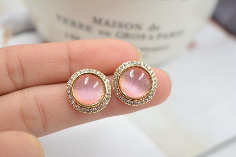 韩版耳环 镀14k金 猫眼满钻耳钉 时尚女式镶钻耳坠 厂家直销