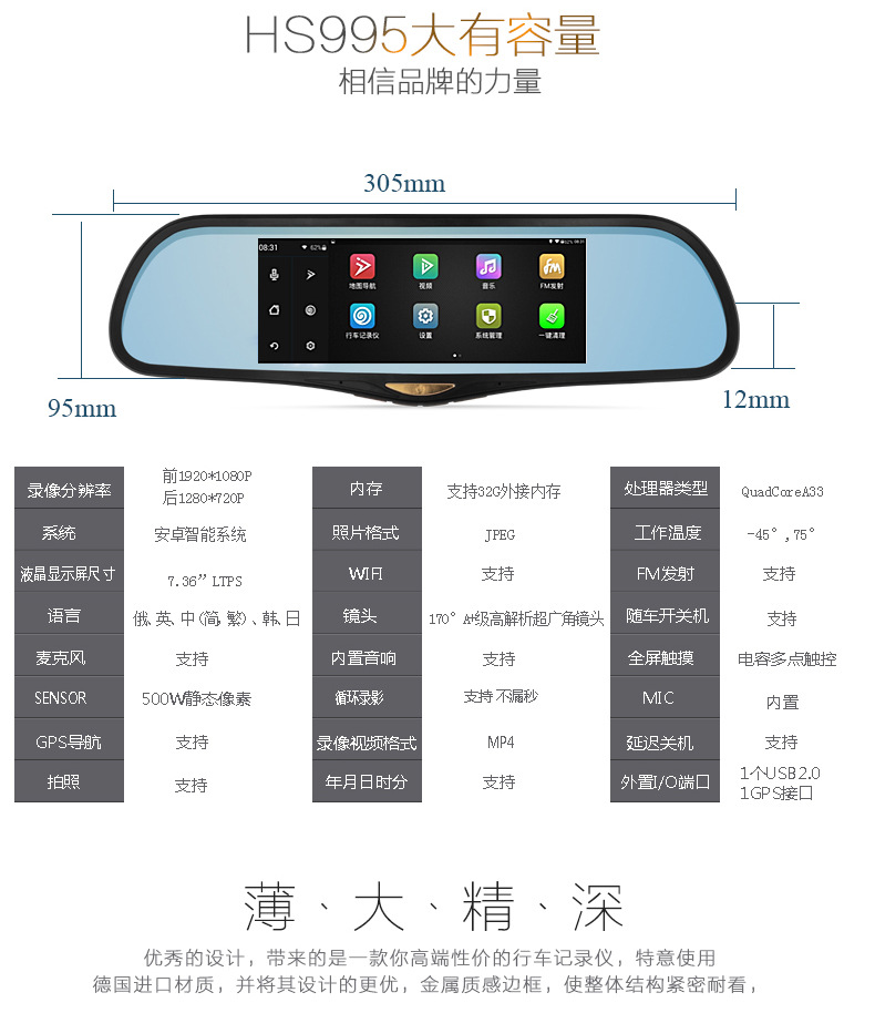 凌度hs995前后双录,高清大屏,智能导航!