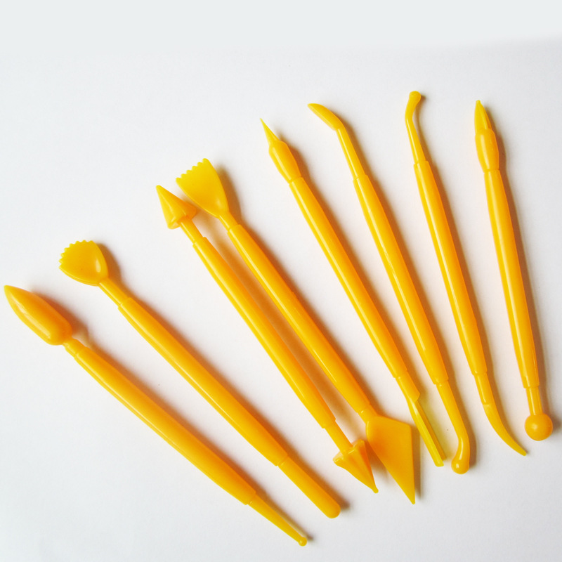 【新品热销】荣意8支橘色塑料泥塑压痕工具 泥工压印工具陶泥工具