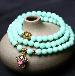 原创 天然水晶天河石手链 鎏金转运珠配小萌猴饰品 女士时尚手链