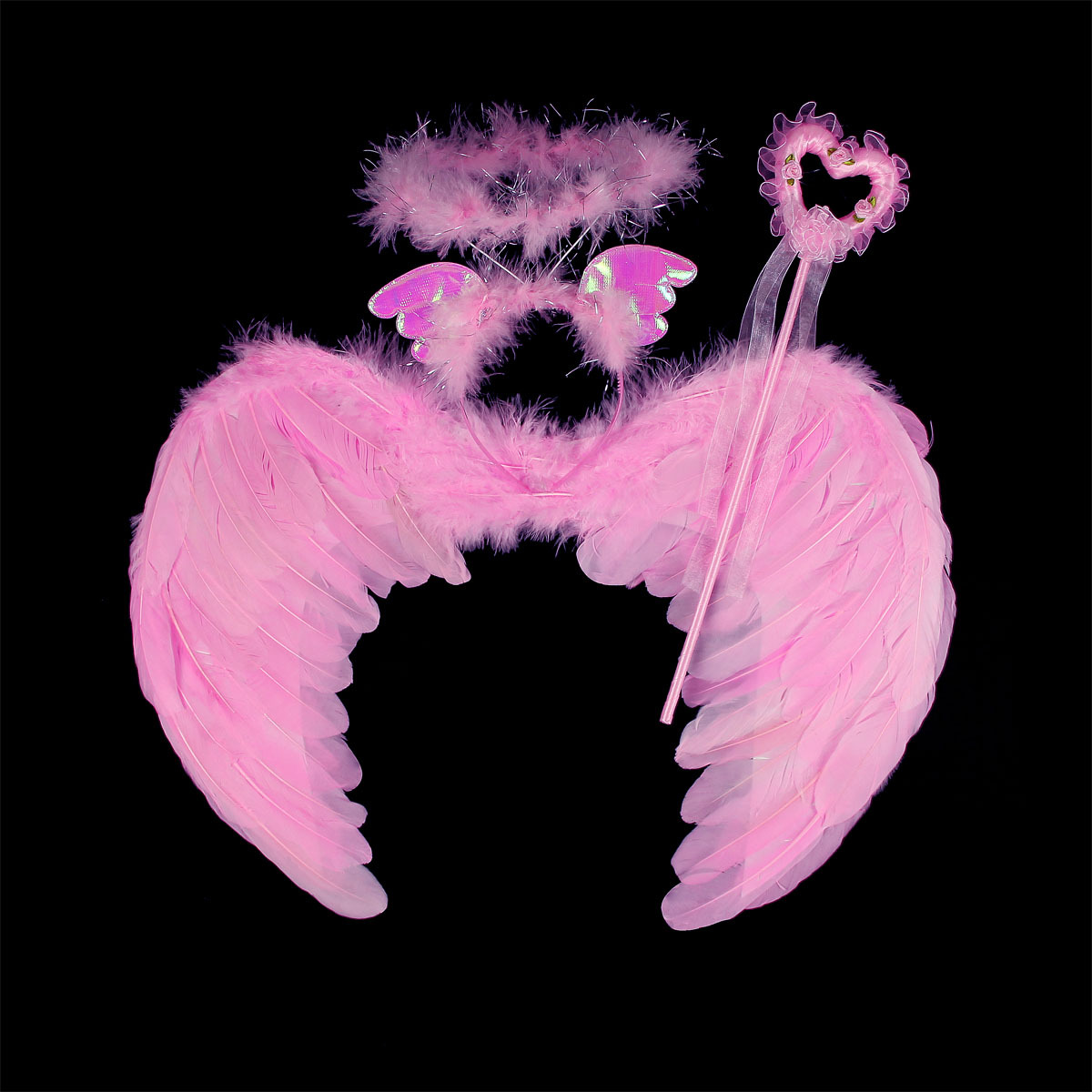 万圣儿童表演演出道具粉色天羽毛使翅膀成人头箍翅膀小号3件套