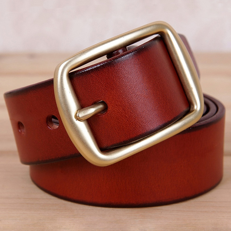 皮带男士头层牛皮皮带青年学生纯铜扣休闲针扣皮带铜头 厂家批发
