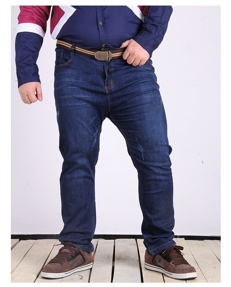 批发深蓝色牛仔裤男修身大码加肥男士休闲牛