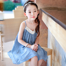 2019夏装新款韩版女童连衣裙儿童棉麻吊带款沙滩裙一件批发代发