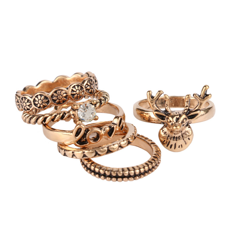 热玫瑰金迷笛戒指圣诞节礼物麋鹿造型6pcs/套关节指环速卖通爆款