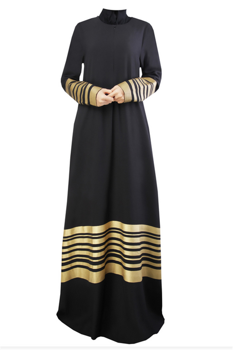 2016穆斯林女装长袖金印条纹宽松 回族 民族服饰 马来长袍连衣裙