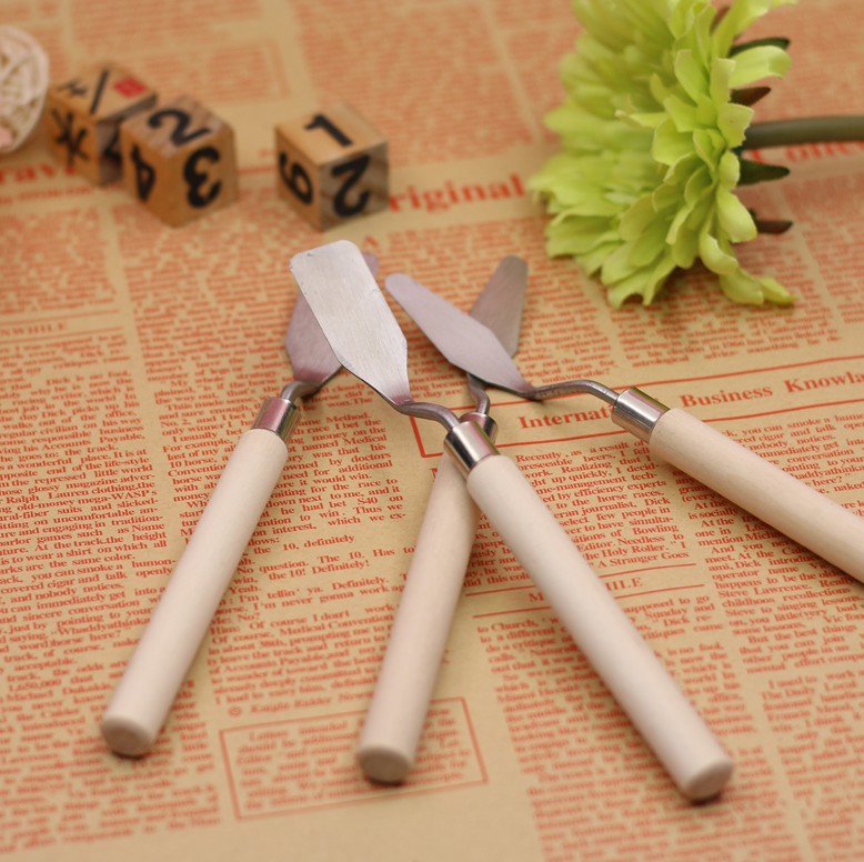 油画水粉铲刀颜料挑刀平头斜头调色刀刮刀木柄油画刀两支美术用品