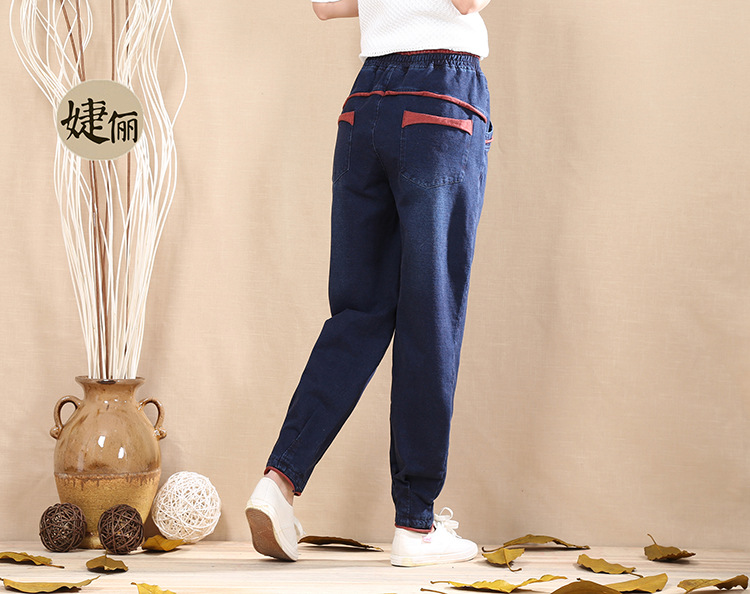 原创2016春秋新款水洗针织弹力斯琴女裤休闲大码松紧九分萝.