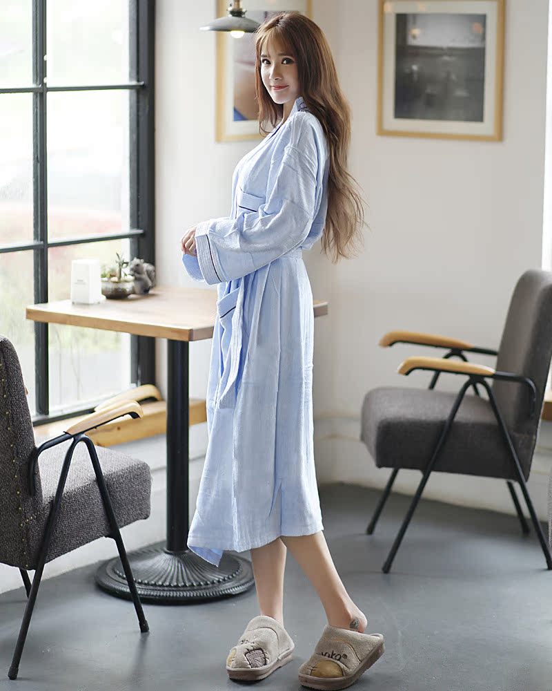 五星级酒店春秋季情侣长袖毛巾布睡袍男女休闲纯色浴袍睡衣家居服