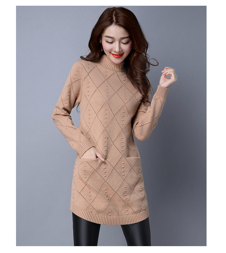 16冬季新款女式中长款针织衫韩版修身百搭-女式针织衫