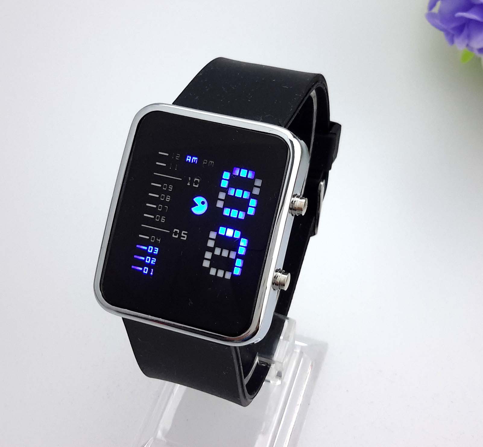 新款led电子手表 二进制硅胶红灯手表 时尚运动休闲表