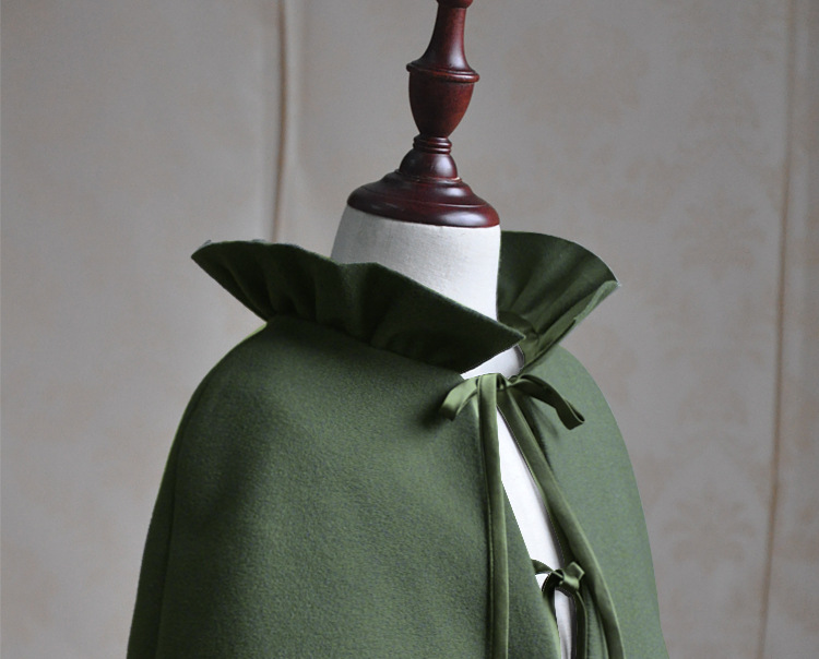 春节新款女童高档卡其毛呢披肩女宝宝多色褶