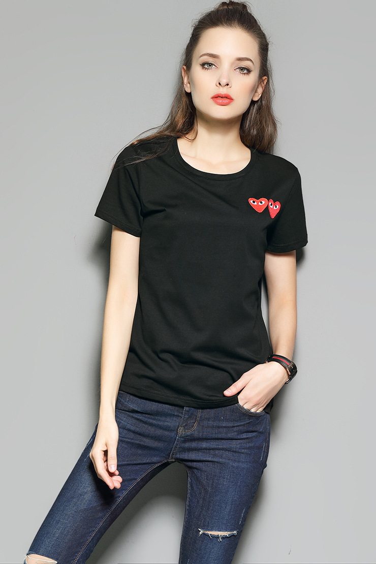 欧洲站2017女装春夏款川家同款丝光棉爱心短袖t恤t1835