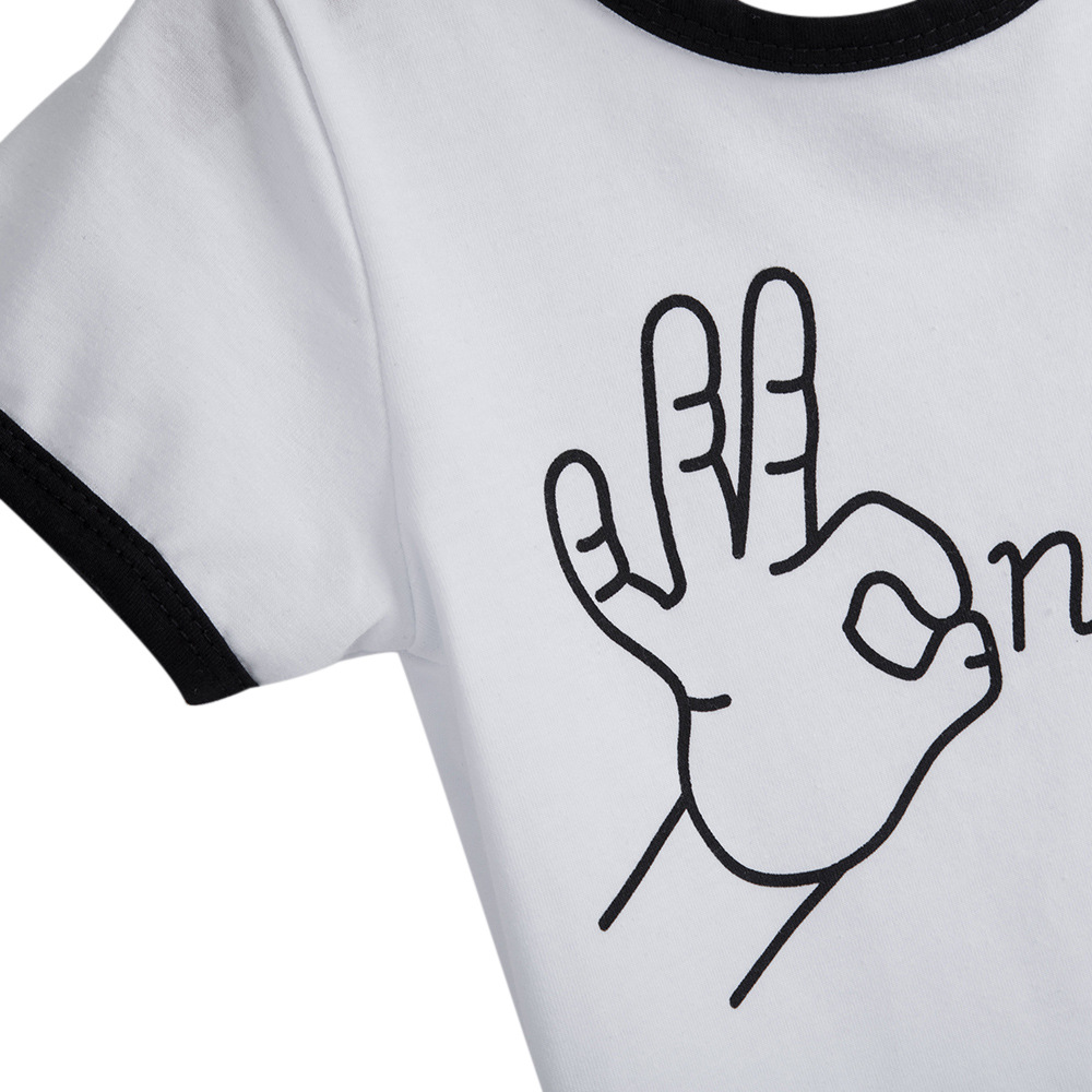 一件代发 外贸童装ok字母印花t恤 破洞打底裤两件套装 儿童套装