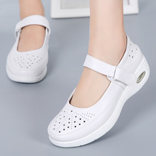 夏季透气白色气垫护士鞋舒适鞋浅口单鞋女坡跟真皮百搭工作鞋女鞋