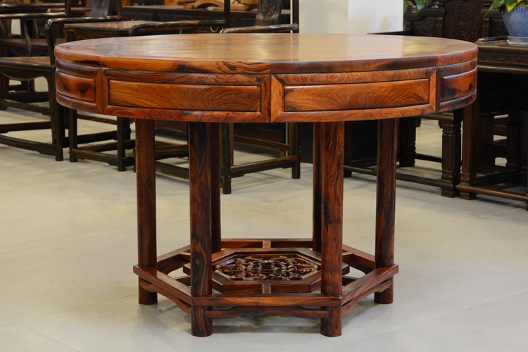 明清红木家具花枝餐桌明式圆形餐桌红木餐桌现货b1263