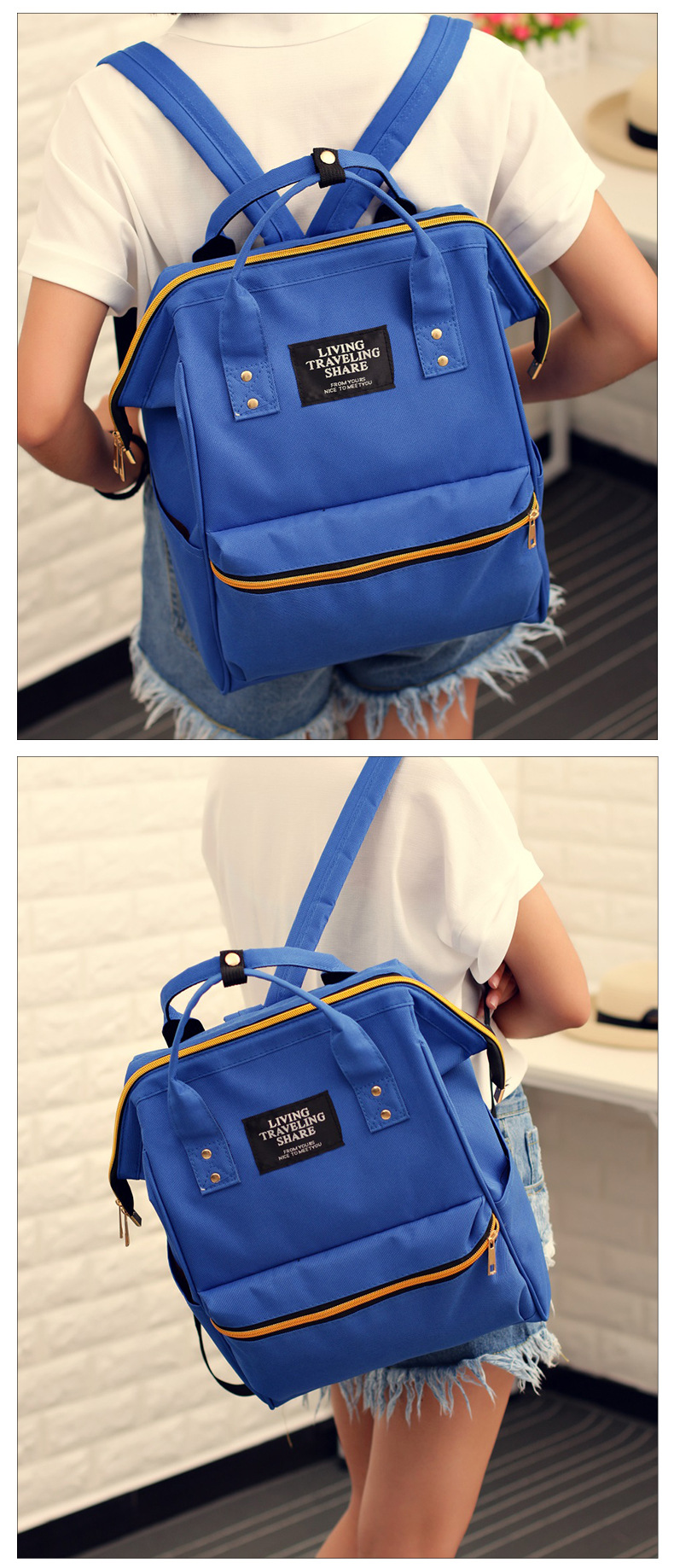 日本乐天anello背包双肩包女男大容量电脑背包学院风纯色学生书包