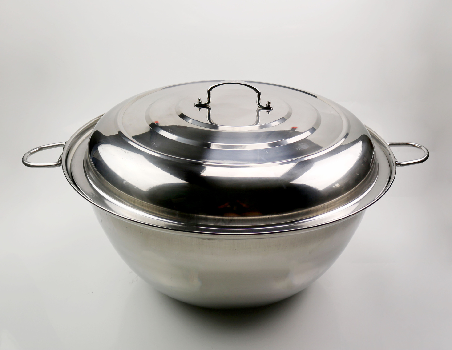 不锈钢无磁特厚双耳大炒鼎 老式家庭半球双耳带盖大炒锅 行军锅