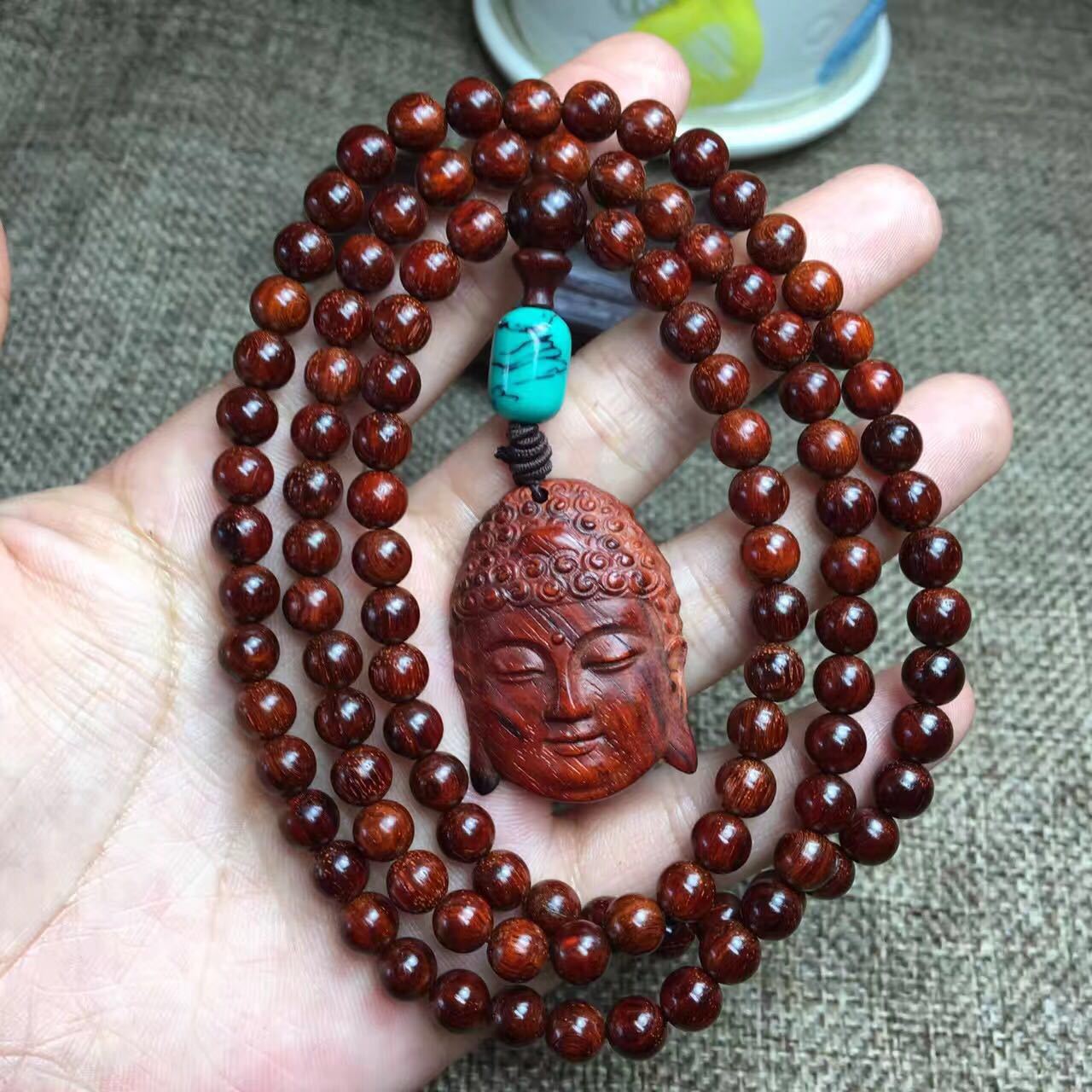 厂家批发佛珠手链 高油密顺纹小叶紫檀手串 佛头配饰木质工艺品