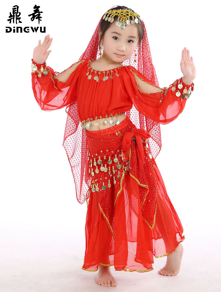 儿童印度舞蹈服装 女童肚皮舞演出服套装 长袖幼儿园表演服 批发