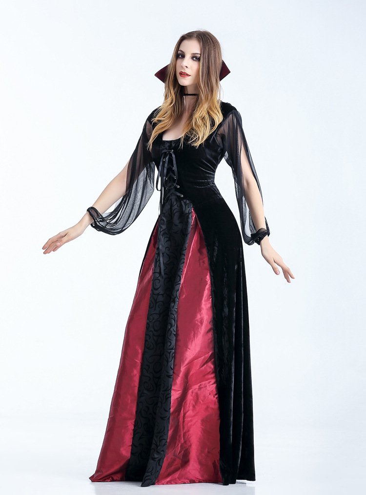 新款分码实拍 万圣节鬼节恶魔扮演服 吸血鬼长裙女王装一件代发