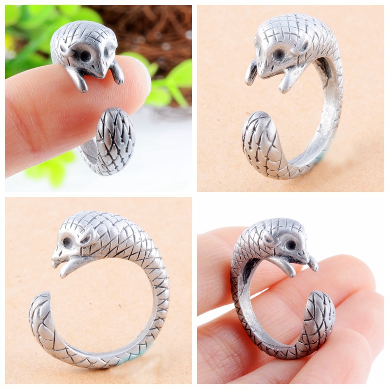 新软合金电镀开口可调节外贸热卖饰品卡通动物穿山甲戒指