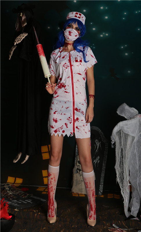 万圣节服装性感紧身连体衣邪恶女鬼服装ds角色扮演演出服护士带血