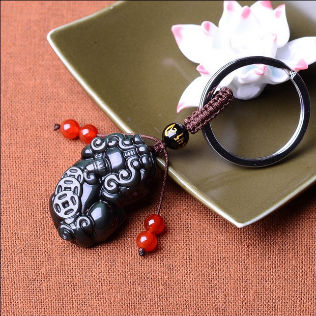 黑曜石汽车钥匙扣 貔貅钥匙扣 水晶钥匙挂件钥匙链钥匙圈