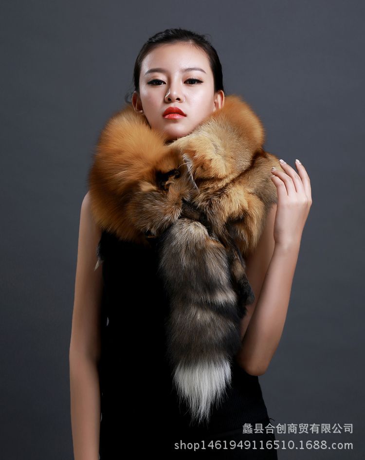 皮草围巾天然整只狐狸皮围脖 整只狐狸围巾狐狸毛披肩红狐火狐