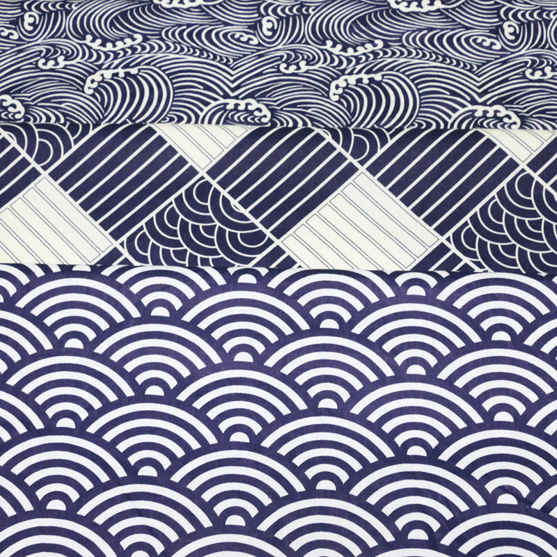 日系和风青海波纹祥云 纯棉印花布料无荧光 全棉手工diy拼布面料