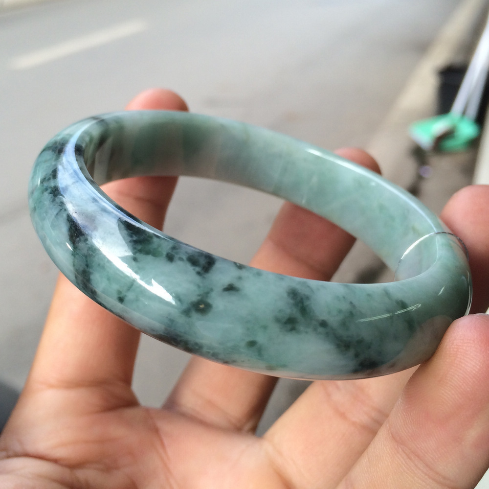 玉器工艺品缅甸翡翠玉老料油青飘花女款玉手镯送礼佳品