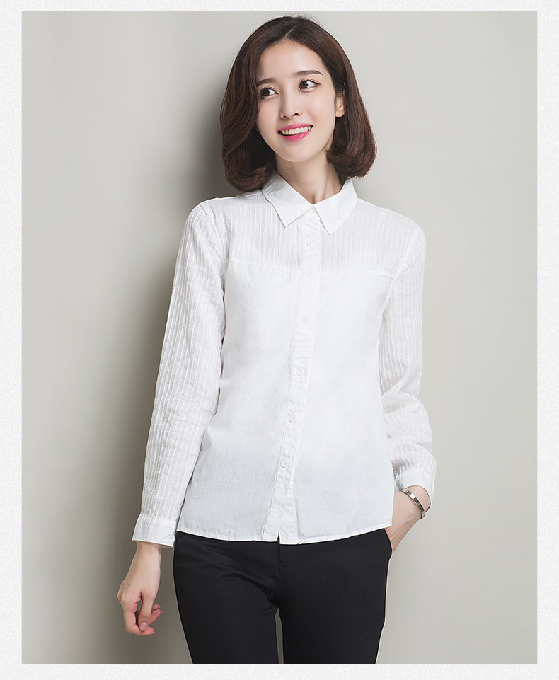 2016秋装新品韩范纯棉衬衣修身显瘦网络拼接长袖职业打底女衬衫
