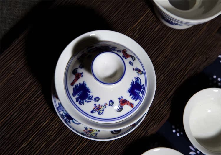 大明成化斗彩鸡缸杯茶具套装 仿古茶具陶瓷功夫茶鸡缸杯茶具套组